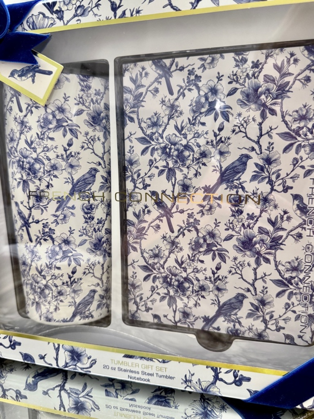 French Connection Blue Birds Cottagecore Toile 20 oz Tumbler & Notebook Gift Set - Picture 3 of 8